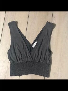 Women's Deep V Smocked Waist Tank Top - Charcoal
